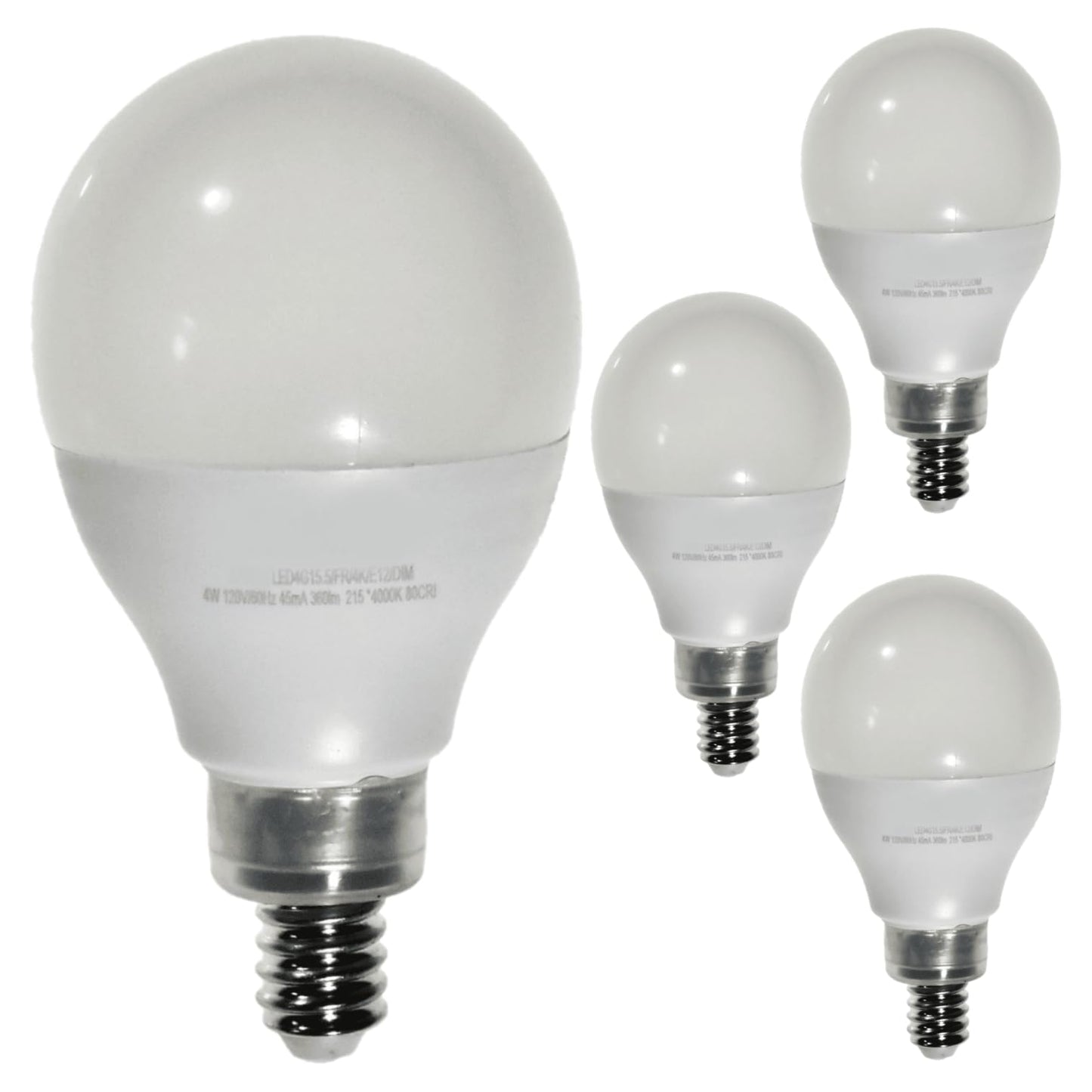 Damar- G15.5 LED Light Bulb Frosted Globe Shape Dimmable 4W 360 Lumens E12 Candelabra Base 4000K Cool White Pack of 4- Small Short Round Lamp for Chandelier Vanity Ceiling Fan Pendant