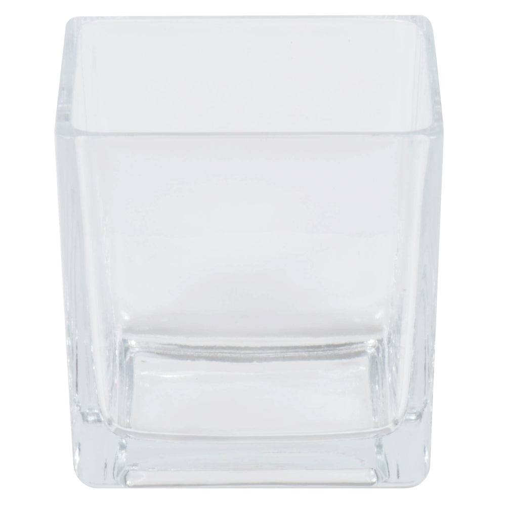Vickerman 4" Clear Cube Glass Container. Includes four pieces per set.
