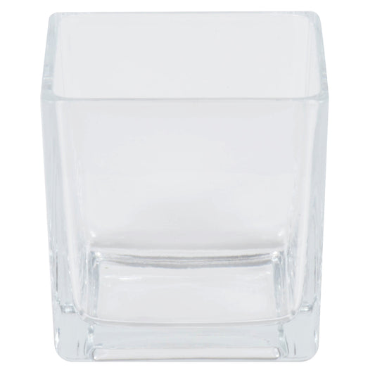 Vickerman 4" Clear Cube Glass Container. Includes four pieces per set.