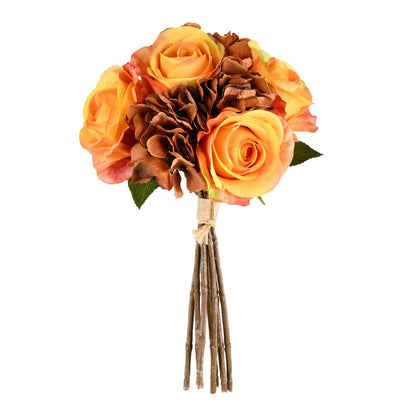 Vickerman 13" Artificial Tan Rose and Hydrangea Bouquet Pack of 2