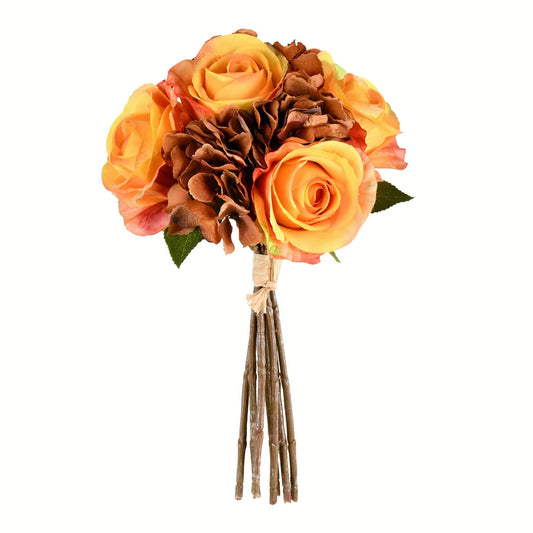 Vickerman 13" Artificial Tan Rose and Hydrangea Bouquet Pack of 2