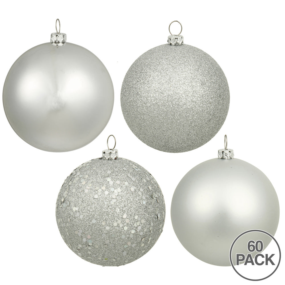 Vickerman 2.4" Silver 4-Finish Ball Ornament Assortment 60 per Box