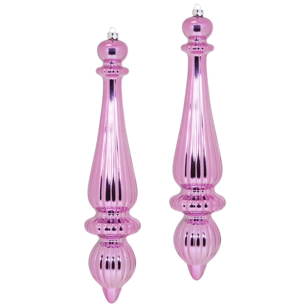 Vickerman 14" Pink Shiny Finial Drop Christmas Ornament UV Treated with Drilled and Wired Cap 2 per bag