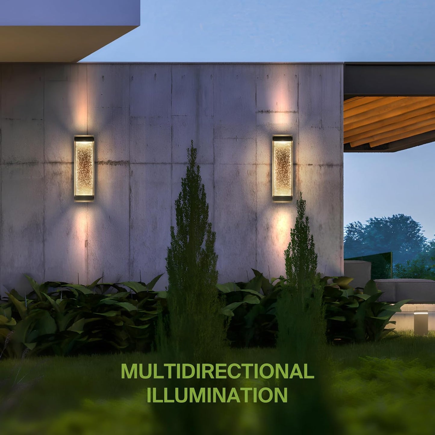 ASD Lighting LED Outdoor Wall Sconce 18 22W 120-277V CCT Selectable 3000/4000/5000K Dimmable Clear Seeded Glass, Black ETL