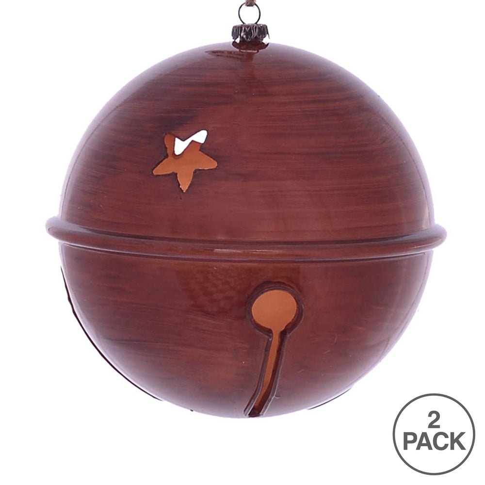 Vickerman 6" Copper Wood Grain Bell Christmas Ornament Pack of 2