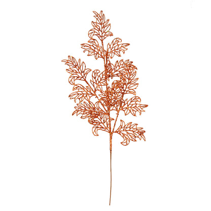 Vickerman 22" Burnished Orange Glitter Lace Holly Leaf Artificial Christmas Spray. Includes 12 sprays per pack.