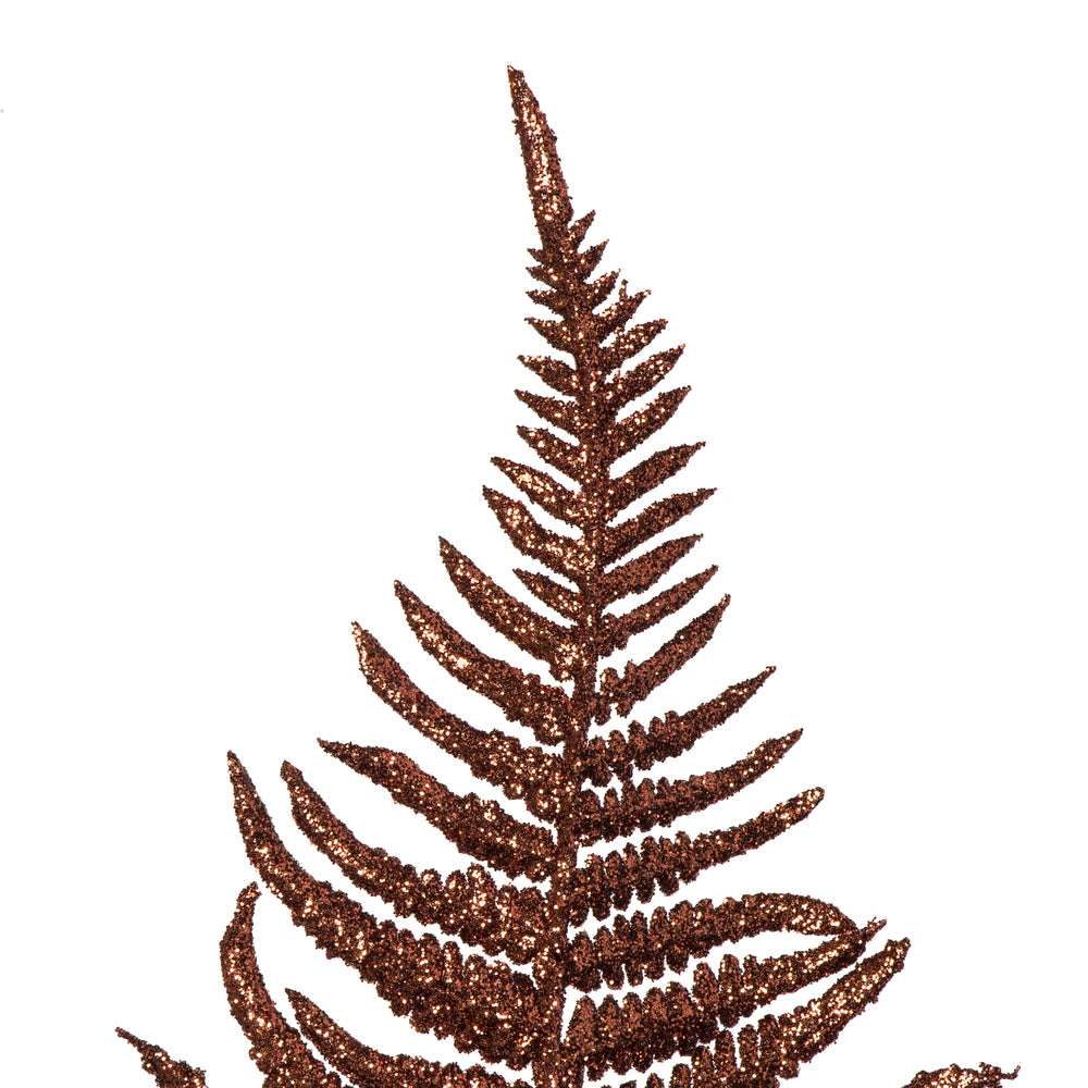 Vickerman 22" Chocolate Onoclea Glitter Fern Artificial Christmas Spray. Includes 6 sprays per pack.