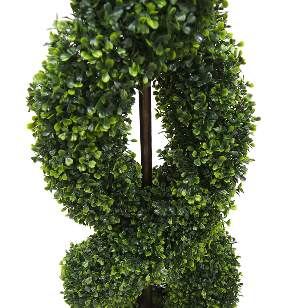 Vickerman 5' Artificial Green Boxwood Double Spiral Topiary Black Plastic Pot.