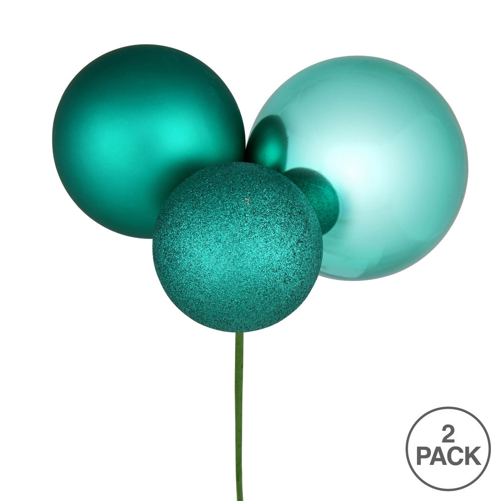 Vickerman 18" Teal Ball Ornament Christmas Pick Pack of 2