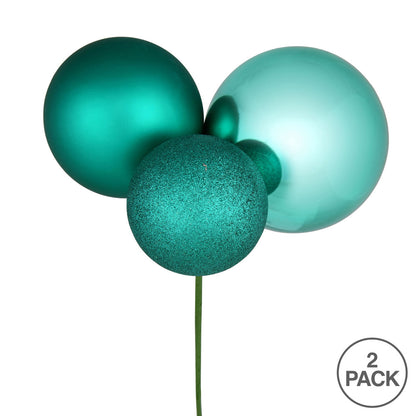 Vickerman 18" Teal Ball Ornament Christmas Pick Pack of 2