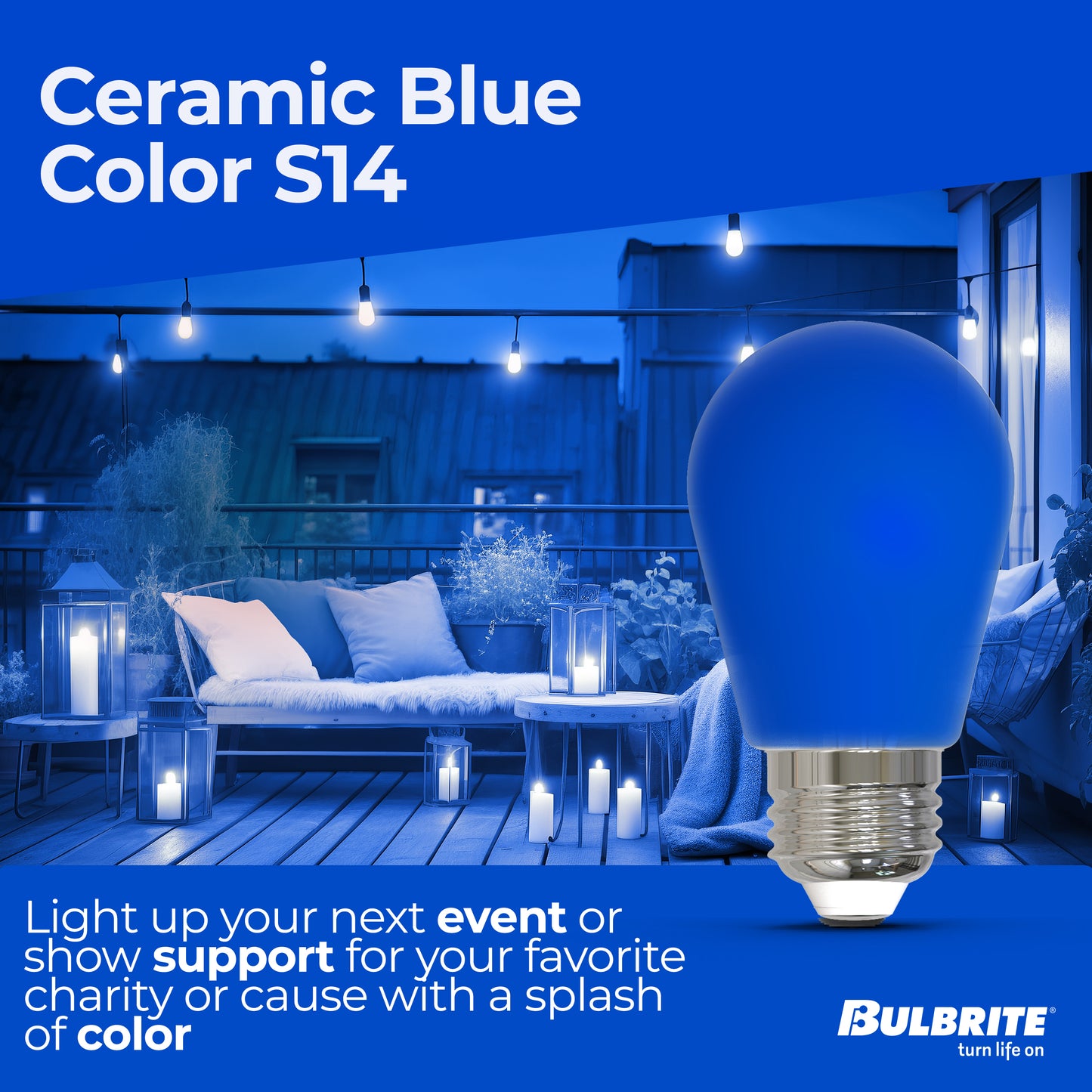 Bulbrite 776154 25-Watt Equivalent Ceramic Blue Color S14 Weatherproof Outdoor E26 Medium Base LED Light Bulb