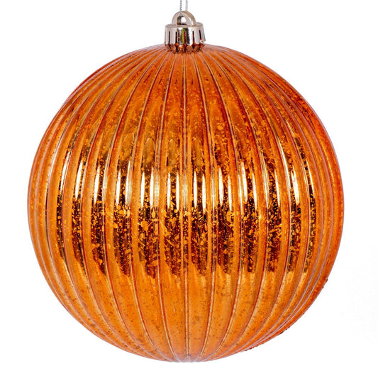 Vickerman 6" Burnish Orange Shiny Lined Mercury Ball Ornament 4 per bag.