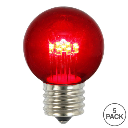 Vickerman Red Glass G50 Transparent LED Replacement Bulb 5 per Box