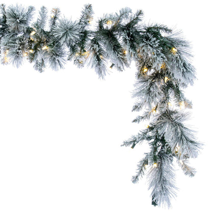 Vickerman 9' x 14" Flocked Jackson Pine Pre-Lit Artificial Garland with 100 Warm White Lights and 160 PVC Tips