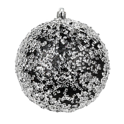 Vickerman 4.75" Black Glitter Hail Ball Ornament 4 per Bag