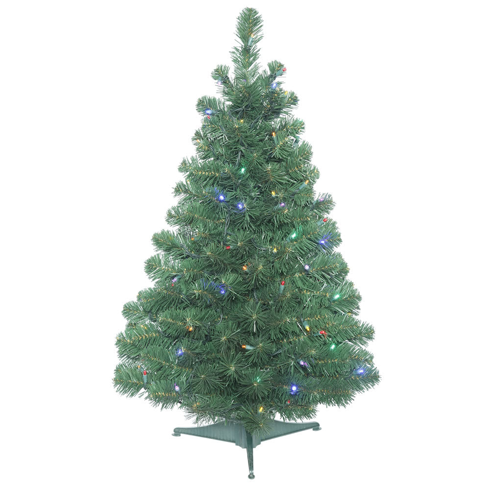 Vickerman 3' Oregon Fir Artificial Christmas Tree Wide Angle Single Mold Multi-Colored LED Lights