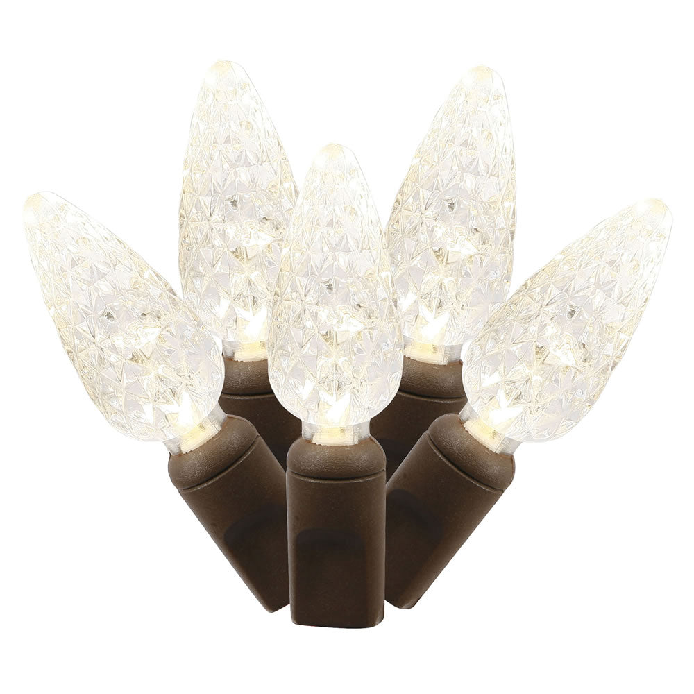 Vickerman 50 Pure White C6 LED Single Mold light on Brown Wire 25' Christmas Light Strand
