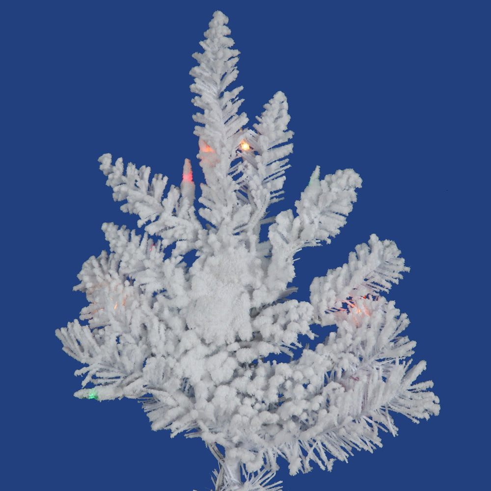 Vickerman 7.5' Flocked White Spruce Artificial Christmas Tree Multi-Colored Lights