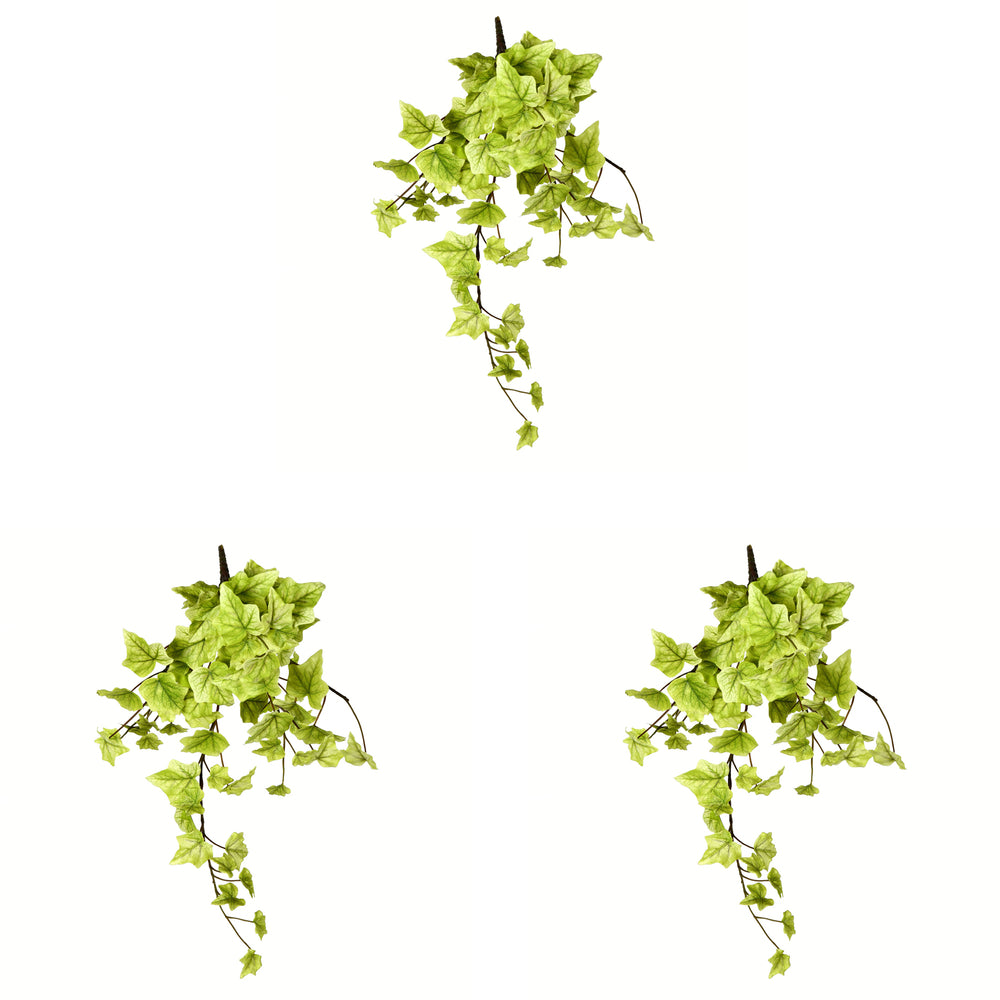 Vickerman 18" Artificial Light Green Ivy Hanging Bush Set of 3