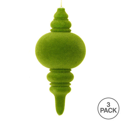 Vickerman 10" Green Flocked Finial Ornament Pack of 3