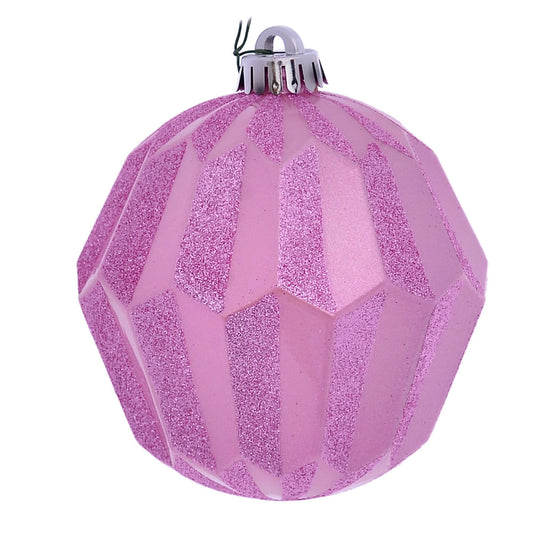 Vickerman 5" Pink Glitter Faceted Ball Ornament 3 per Bag