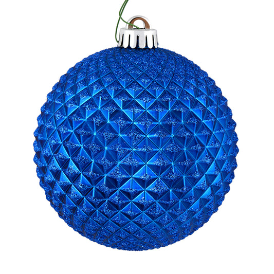 Vickerman 4" Blue Durian Glitter Ball Ornament 6 per Bag