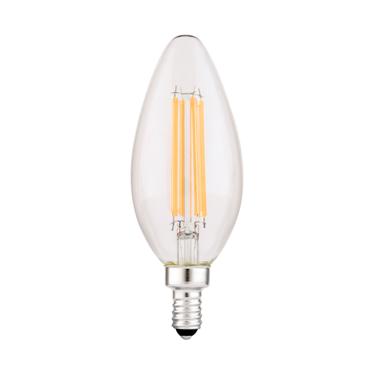 LUXRITE 8W LED Candelabra Bulb, 75W Equivalent, E12 Base, 1000 Lumens, 3500K Natural White, Dimmable Candle Light Bulbs for Chandeliers, Clear Filament, Enclosed Fixture & Wet Rated (LR21712)