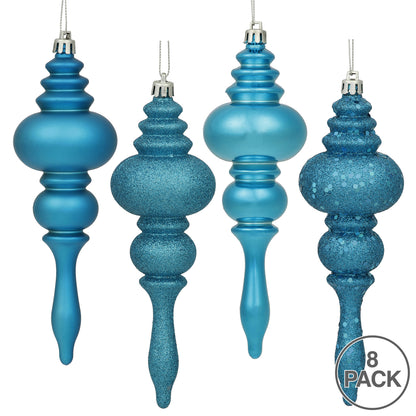 Vickerman 7" Turquoise 4-Finish Finial Ornament 8 per Box