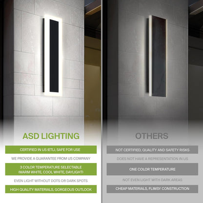 ASD Lighting LED Outdoor Wall Sconce wide acrylic 48" 36W 120-277V CCT Selectable 3000/4000/5000K Dimmable Black ETL