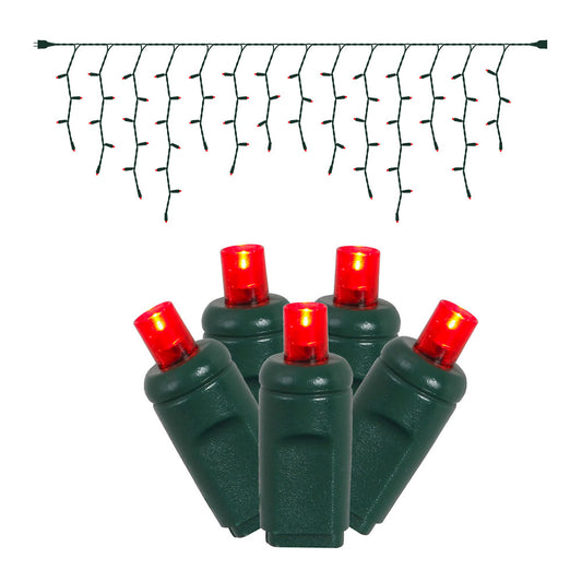 Vickerman70 Red Icicle Wide Angle LED Light on Green Wire 9' Christmas Single Mold light Strand