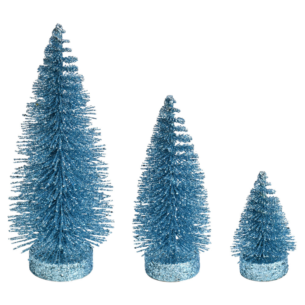Vickerman 3"-5"-7" Baby Blue Glitter Oval Pine Artificial Christmas Tree Set of 3