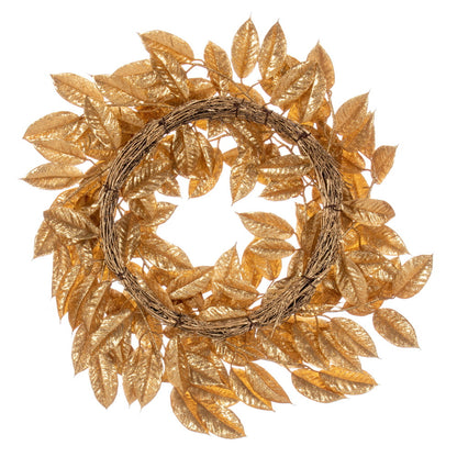 Vickerman 24" Gold Artificial Gardenia Glitter Wreath.