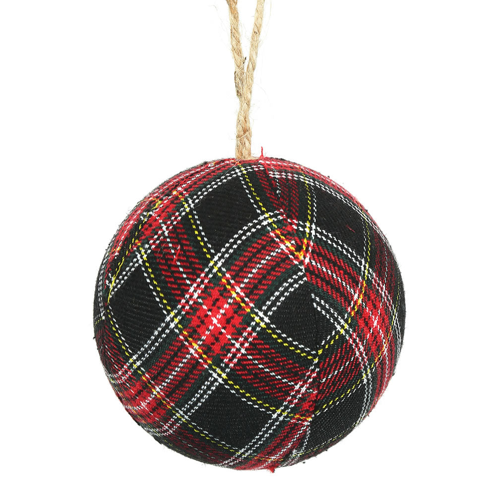 Vickerman 6" Red and Black Fabric Plaid Ball Ornament 2 per box