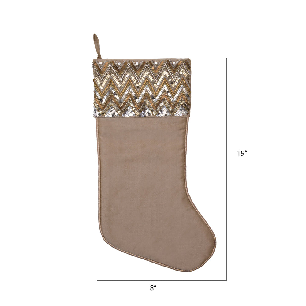 Vickerman 19" Champagne Chevron Sequin Christmas Stocking.