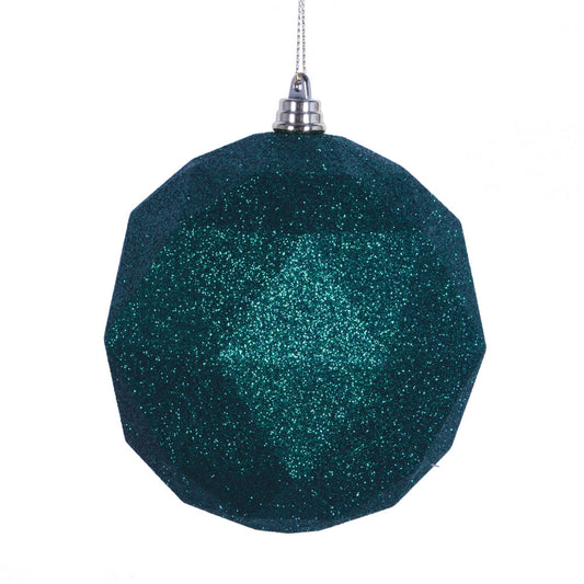 Vickerman 6" Emerald Glitter Geometric Ball Ornament 4 per bag