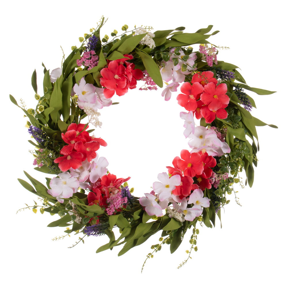 Vickerman 22" Artificial Light Pink and Coral Mixed Floral Wreath