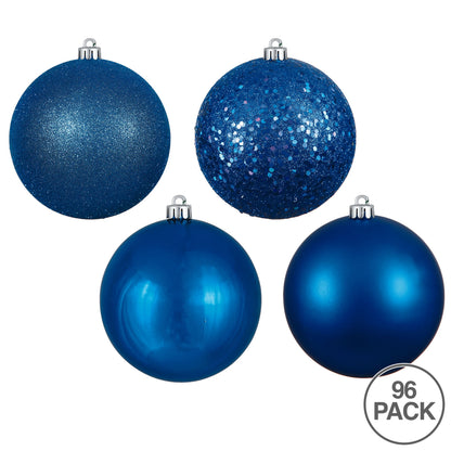 Vickerman 1.6" Blue 4-Finish Ball Ornament Assortment 96 per Box