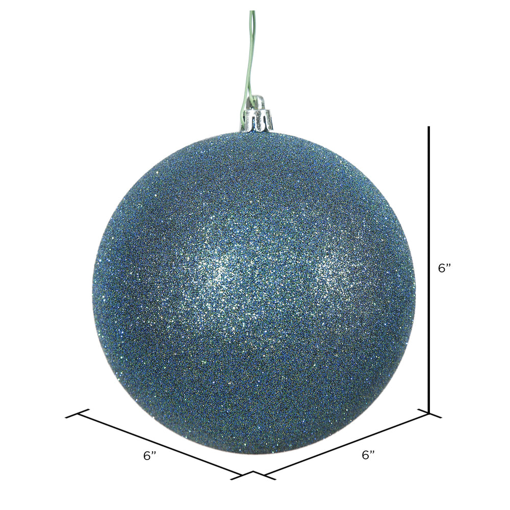 Vickerman 6" Sea Blue Glitter Ball Ornament 4 per Bag
