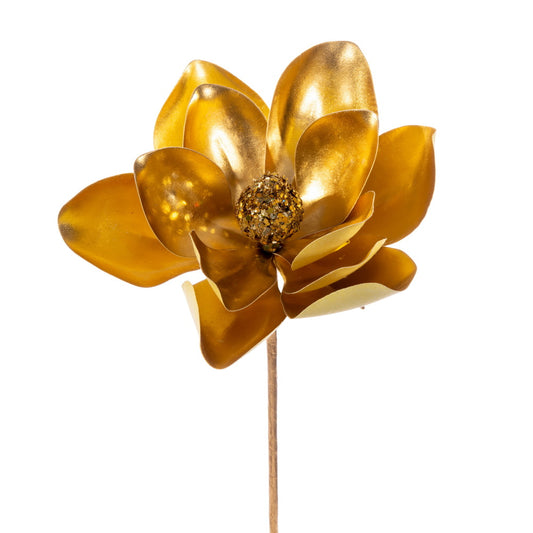 Vickerman 13" Artificial Gold Magnolia Pick 3/Bag. Includes three pieces per bag.