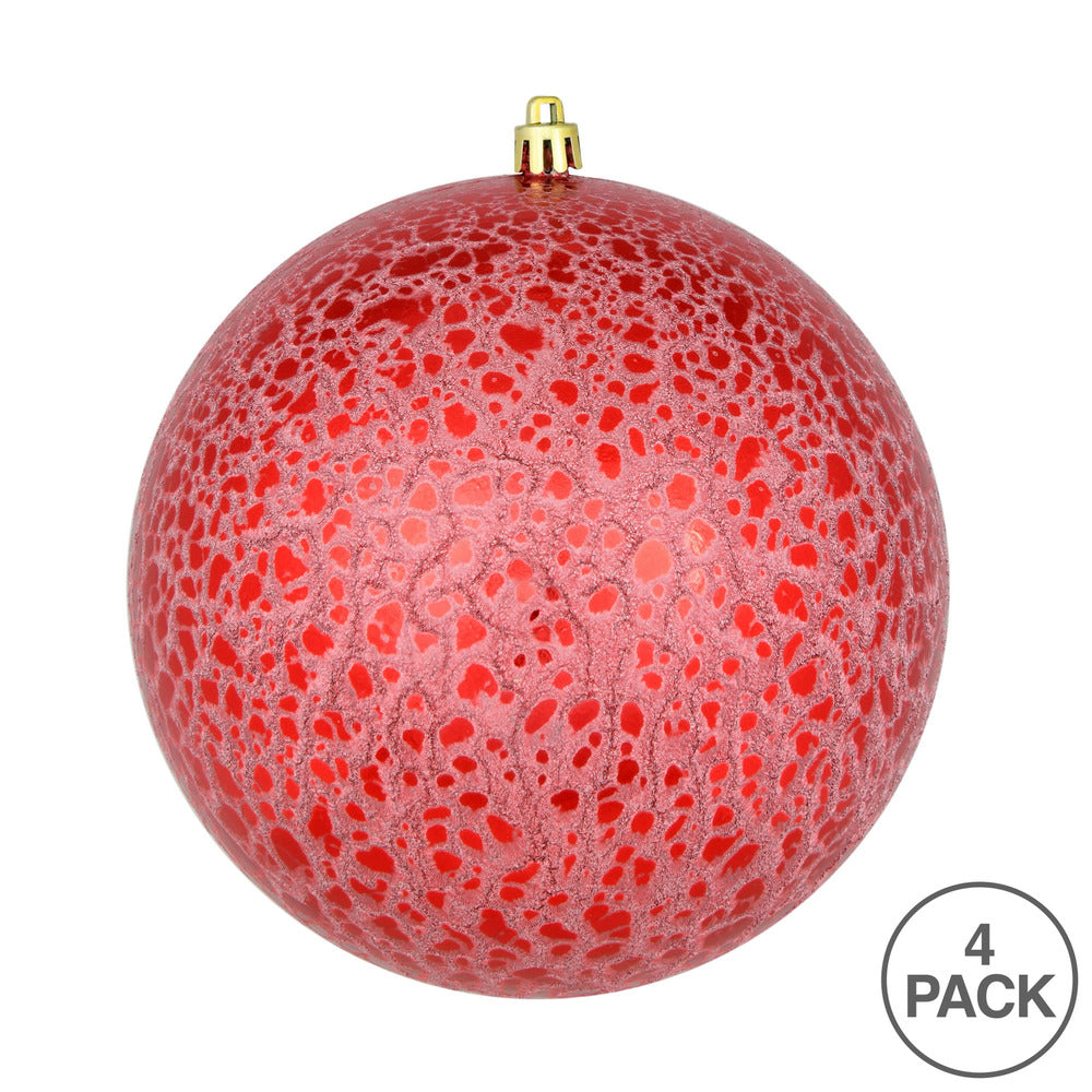 Vickerman 6" Red Crackle Ball Ornament 4 per Bag