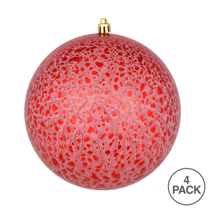 Vickerman 6" Red Crackle Ball Ornament 4 per Bag