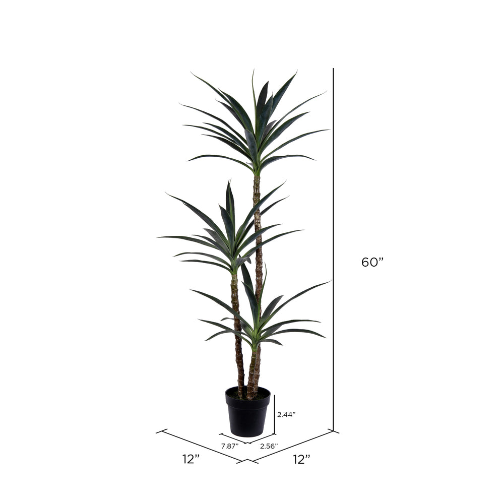 Vickerman 60" Artificial Green Yucca Tree in 8" Black Planters Pot.