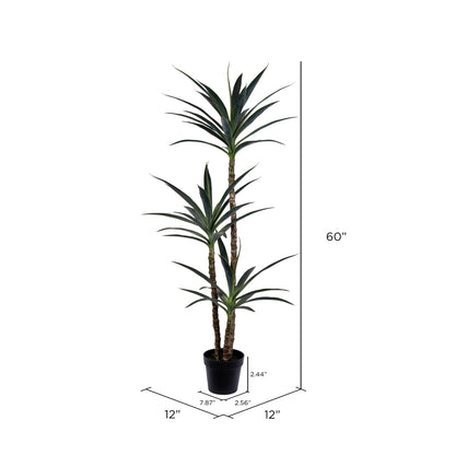 Vickerman 60" Artificial Green Yucca Tree in 8" Black Planters Pot.
