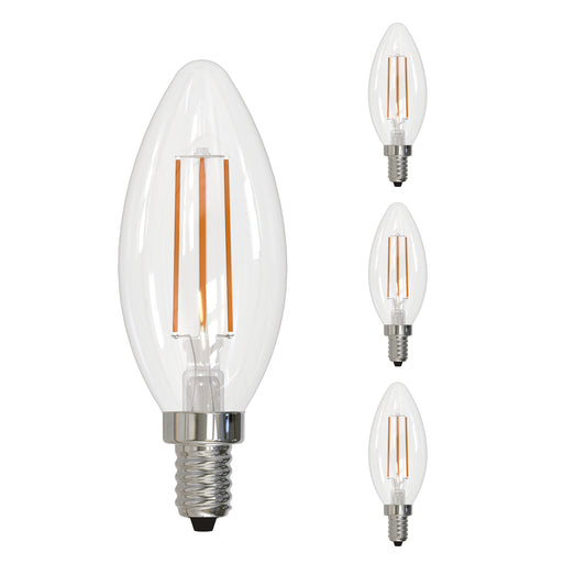 Bulbrite 6.5W LED LIGHT BULB B11 4000K FILAMENT E12 CANDELABRA BASE, CLEAR FINISH, DIMMABLE, 4PK