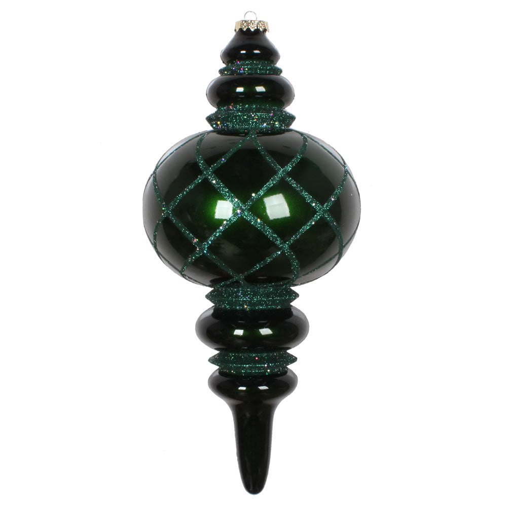 Vickerman 13" Emerald Candy Finish Net Top Finial Ornament with Glitter Accents