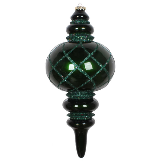 Vickerman 13" Emerald Candy Finish Net Top Finial Ornament with Glitter Accents