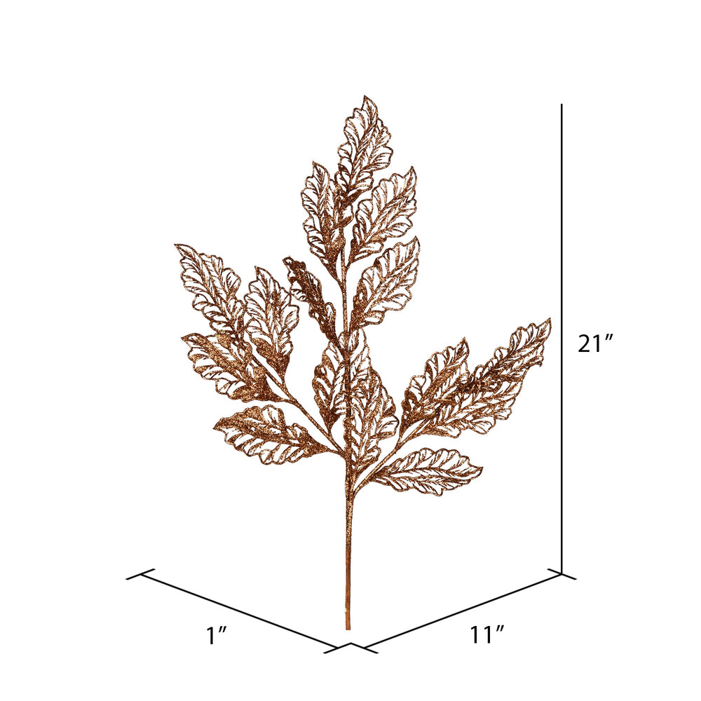 Vickerman 21" Copper Glitter Coleus Leaf Lace Artificial Christmas Spray. Includes 12 sprays per pack.