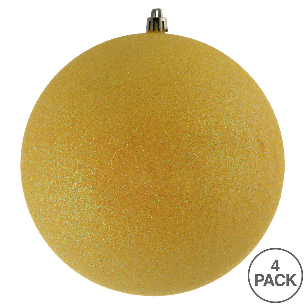Vickerman 6" Yellow Glitter Ball Ornament 4 per Bag