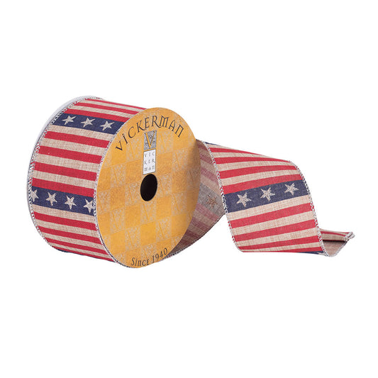 Vickerman 2.5" x 10 Yards American Flag Tan  Ribbon