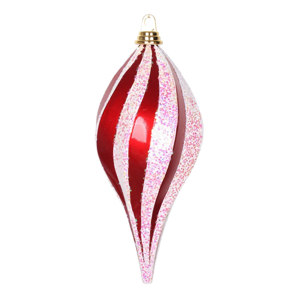 Vickerman 12'' Red and White Glitter Swirl Drop Christmas Ornament